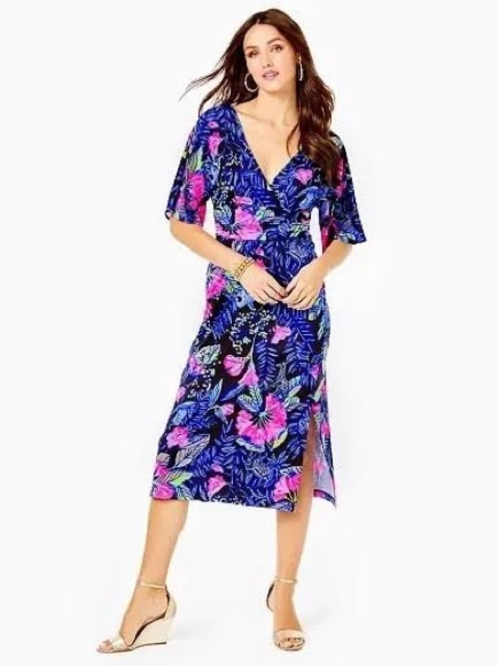 Lilly Pulitzer Black Dress with Blue and Pink Floral Print